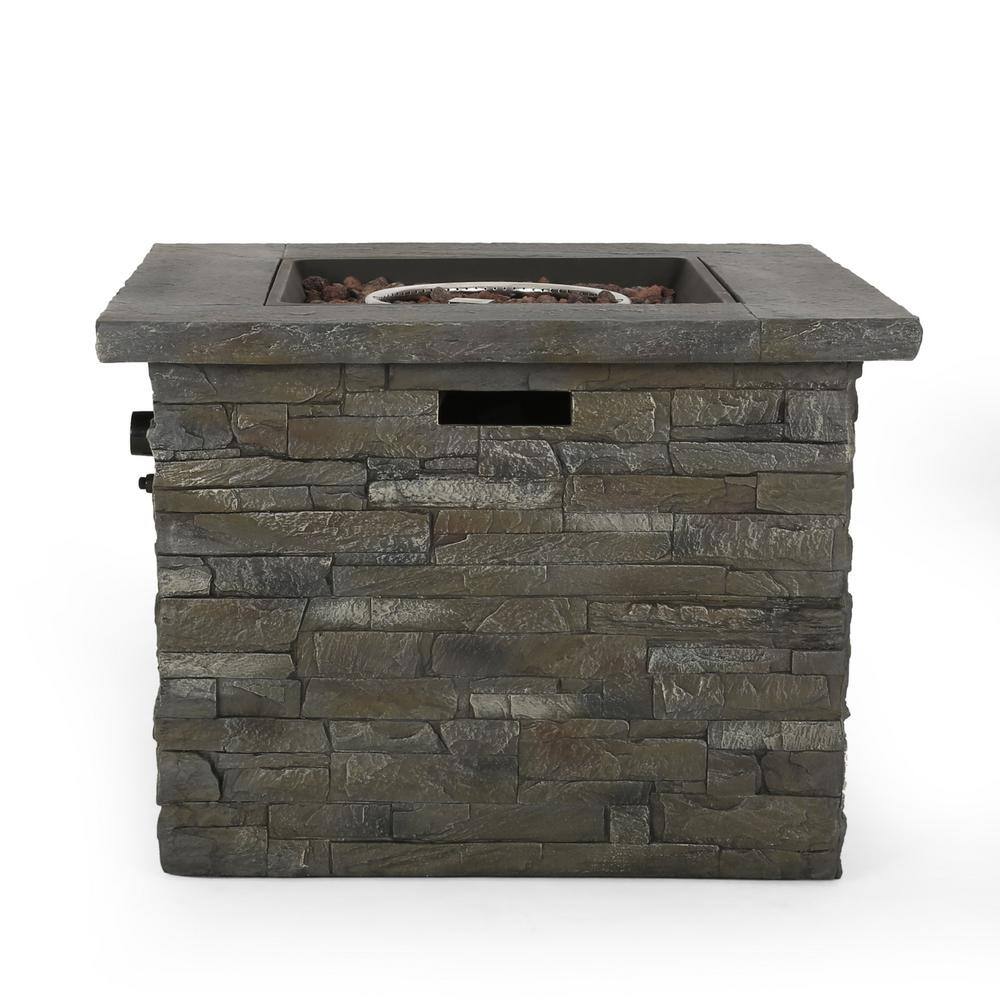 Noble House Blaeberry 34.5 in. x 24 in. Natural Stone Square Gas Outdoor Firepit 11843