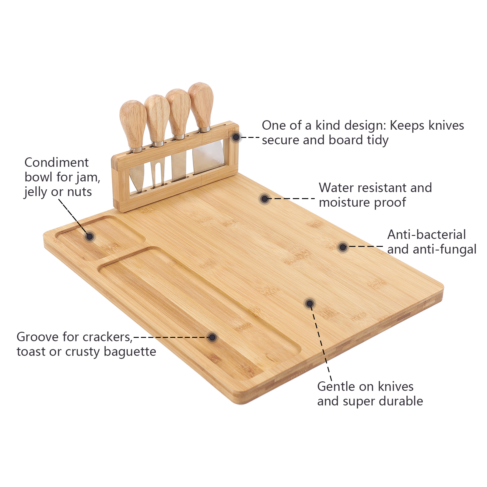 Cheese Board and Knife Set，Charcuterie Platter and Serving Meat Board Bamboo Cheese Board with Cheese Knife Set 35.5 x 28 cm - Wooden Serving Plate for Cheese Serving Board Wooden Cheese Board or Chop