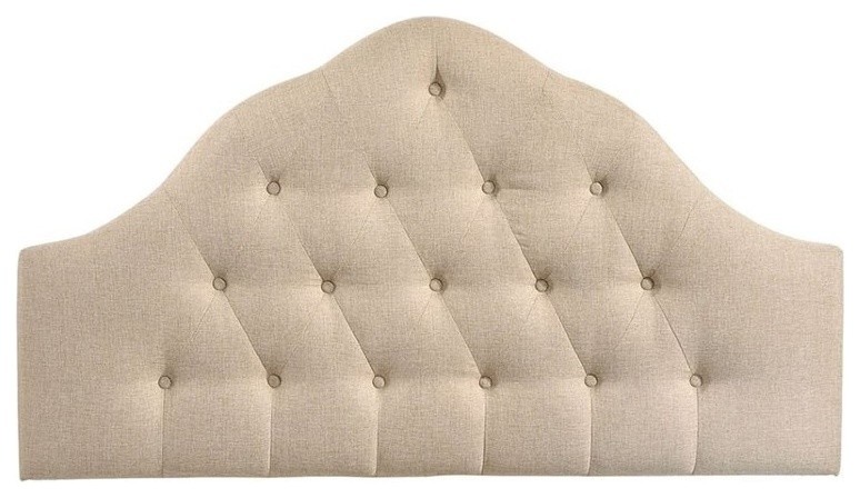 Hawthorne Collections Polyester Fabric King Tufted Panel Headboard in Beige   Transitional   Headboards   by Homesquare  Houzz