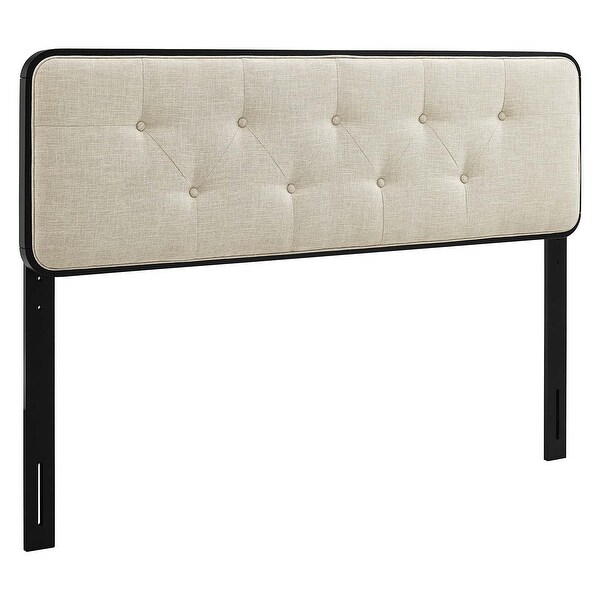 Glendale Traditional Beige Fabric Button Tufted Full Size Black Wooden Headboard - - 32158001