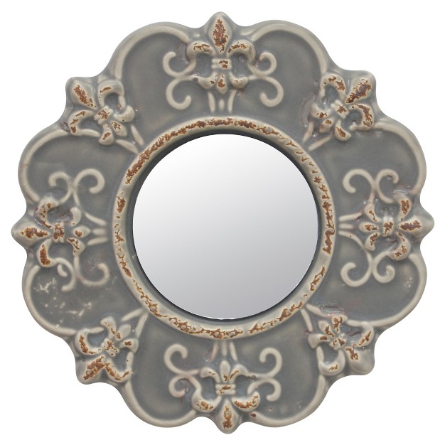 Ceramic Wall Mirror With Decorative Details Matte Gray Stonebriar Collection