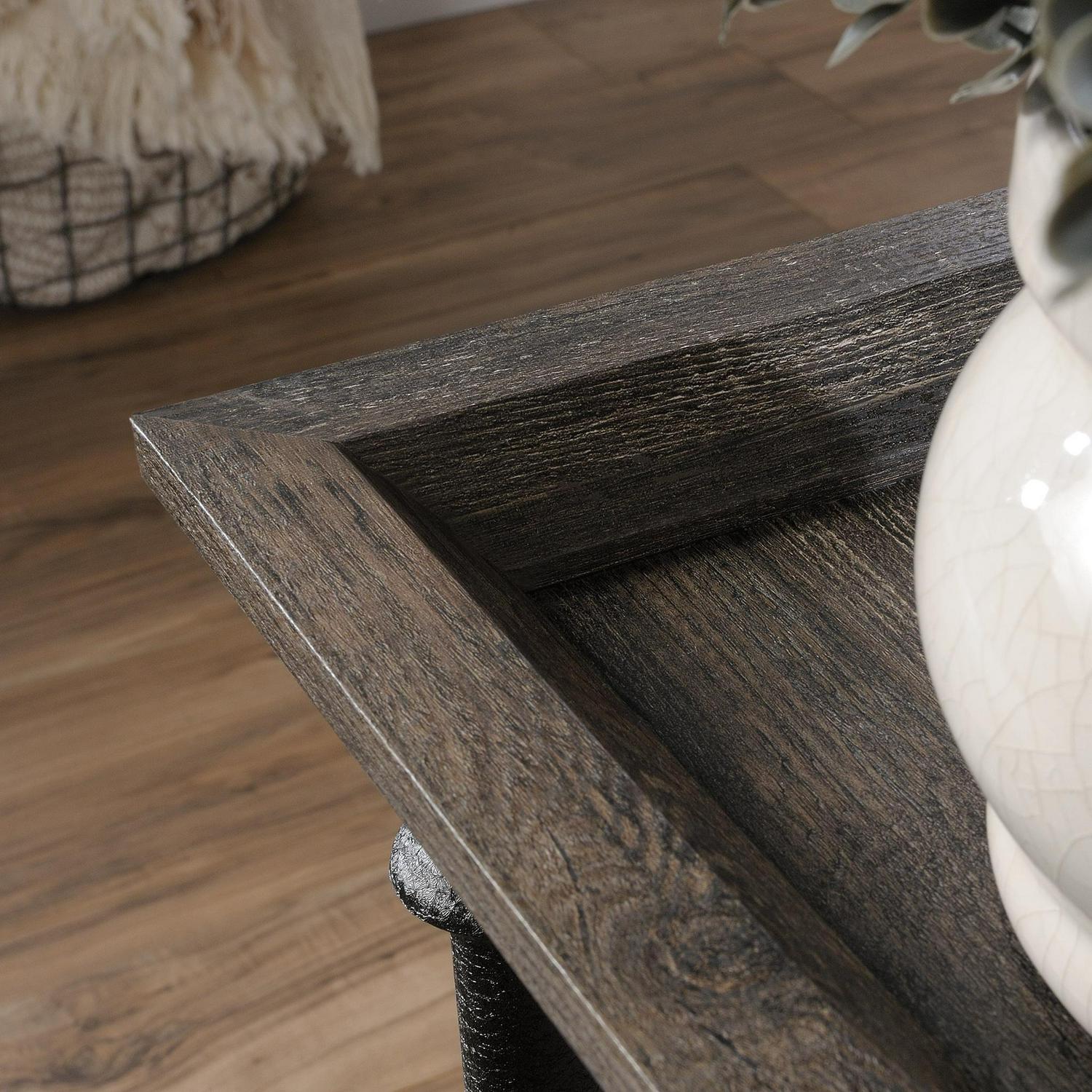 Sauder Canal Street Industrial Tray Top End Table Carbon Oak Finish  Crowdfused