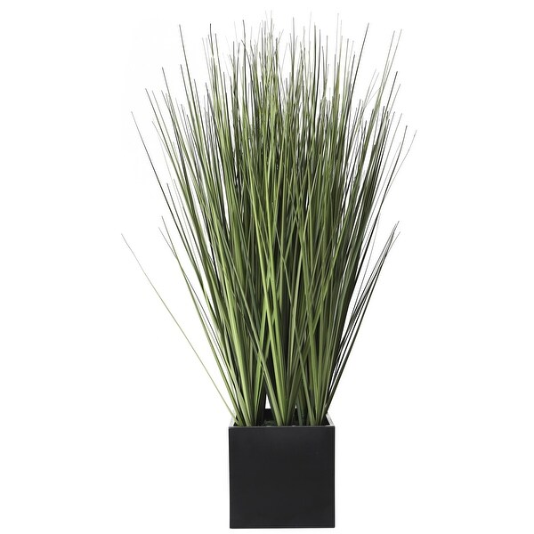 Faux Foliage Onion Grass Artificial Plant with Black Rectangular Plastic Pot