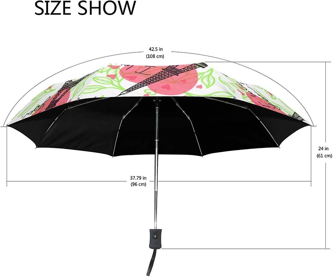 Travel Umbrella Automatic Windproof Foldable Umbrella Valentine's Day Eiffel Tower