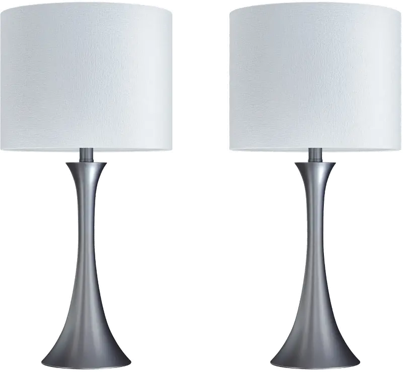 Lenuxe Nickel Table Lamps with White Shades， Set of 2