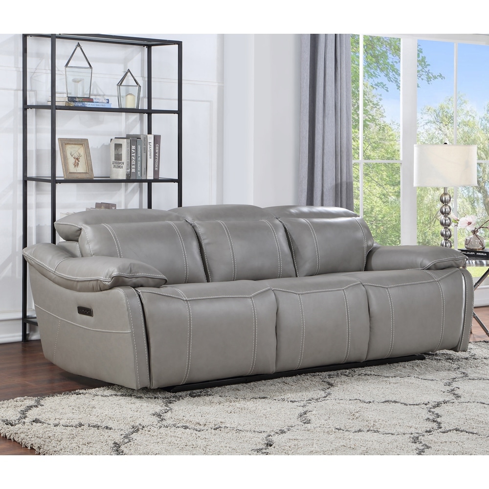 Copper Grove Alton Smoke Gray Top Grain Leather Power Motion Sofa