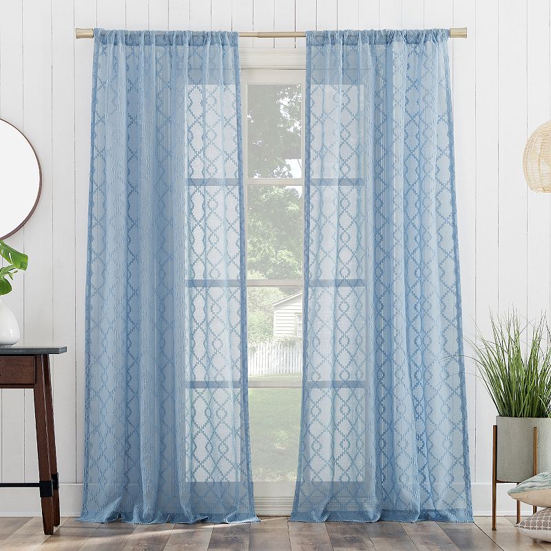 No. 918 Tina Geometric Clipped Jacquard Semi-Sheer Rod Pocket Window Curtain Panel