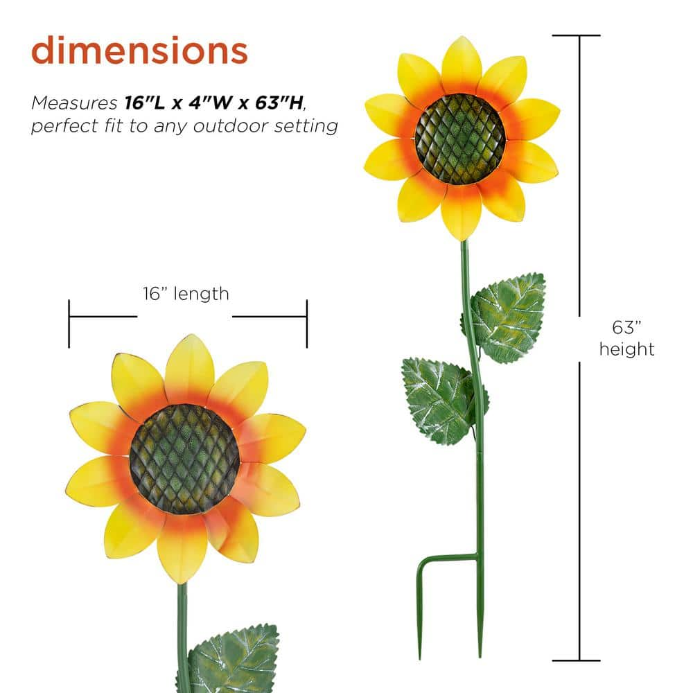 Alpine Corporation 63 in. Tall Outdoor Metallic Blooming Sunflower Garden Stake Yard Decoration JUM246