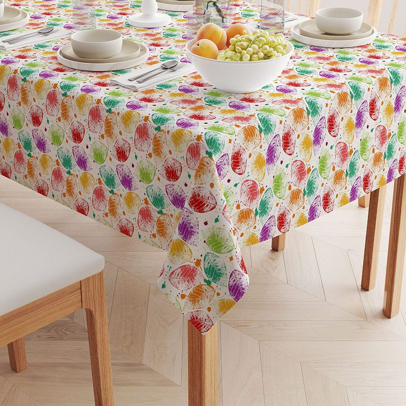 Rectangular Tablecloth， 100% Cotton， 52x104， Bold Autumn Leaves and Paint Splatter