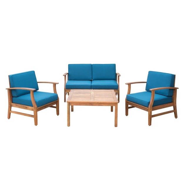 Perla 5pc Acacia Wood Chat Set Teak blue Christopher Knight Home