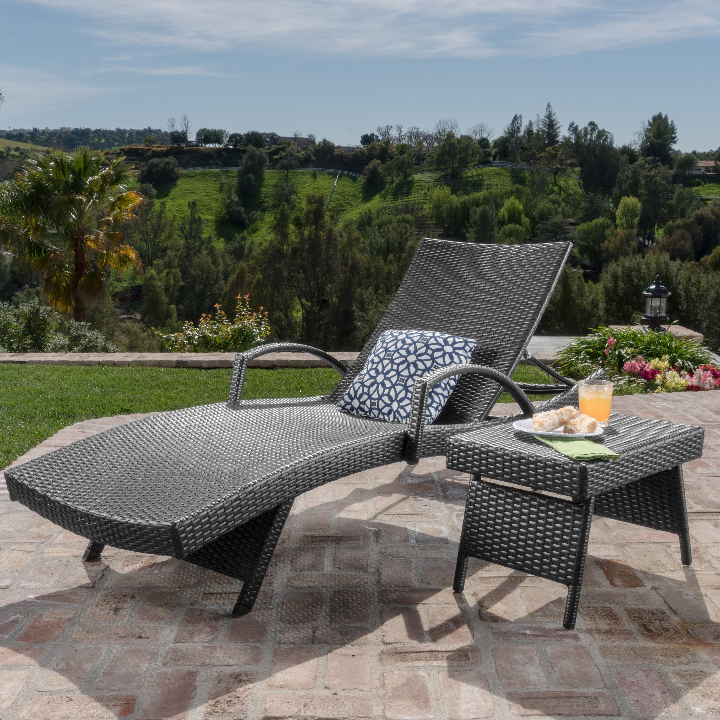 Solaris Outdoor Grey Wicker Armed Chaise Lounge w/ Water Resistant Cushion