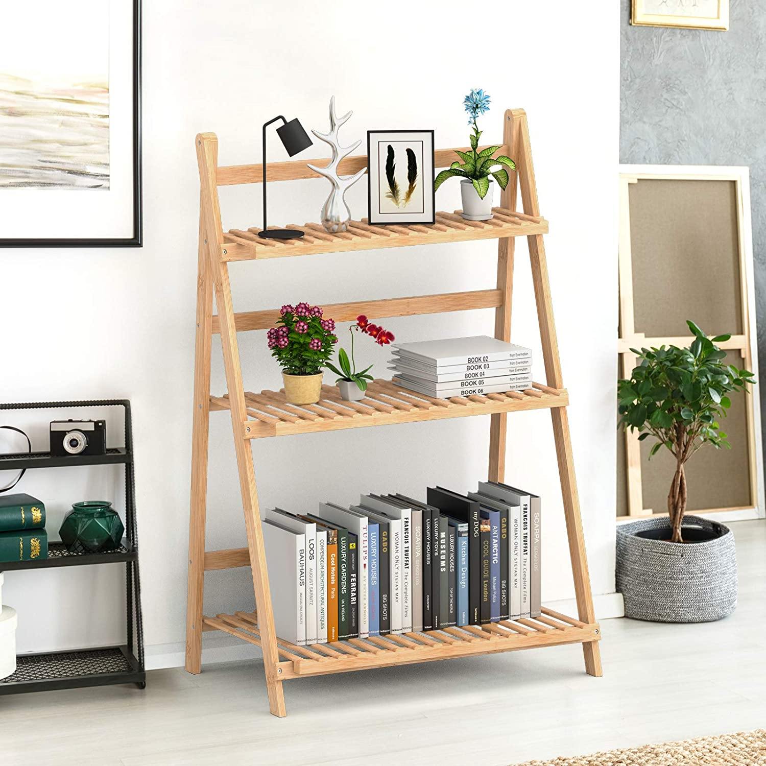 3 Tier Folding Bamboo Plant Stand Organizer Storage Shelving