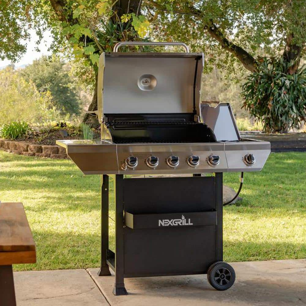 Nexgrill 5-Burner Propane Gas Grill in Stainless Steel with Side Burner and Condiment Rack 720-0888S