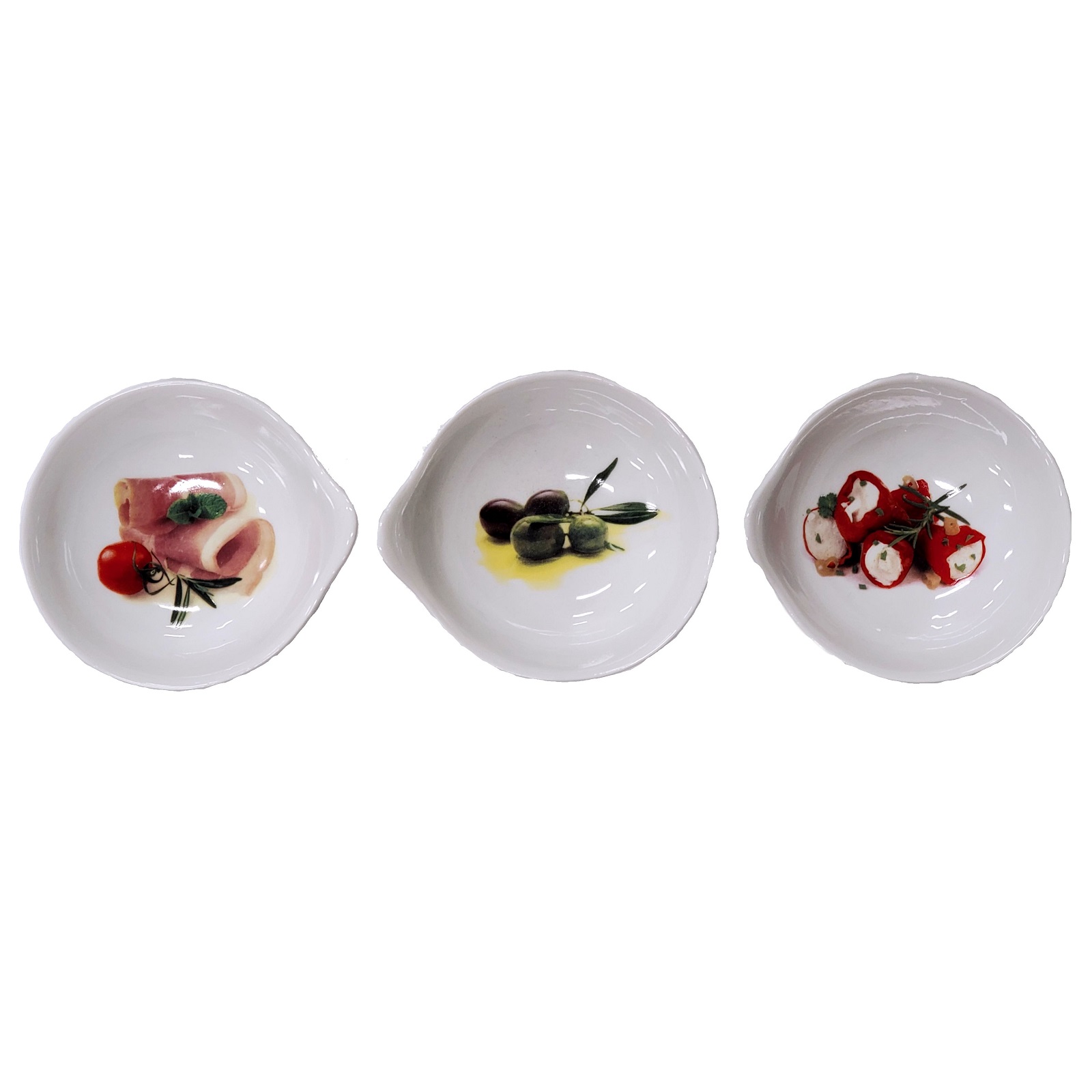 Stuffed Peppers Green Olives and Prosciutto Porcelain Tapas Bowls Set of 3