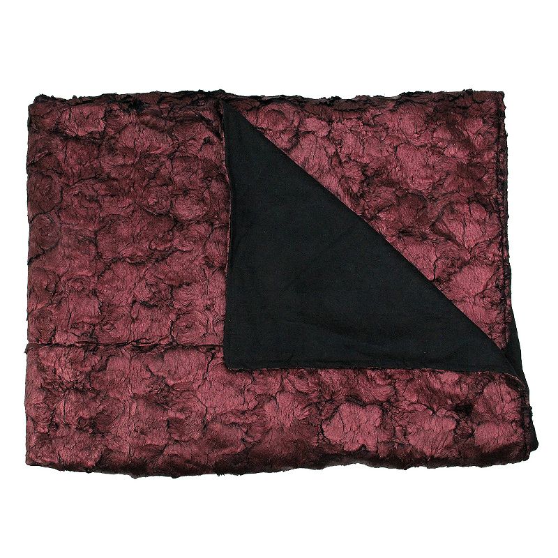 Burgundy and Black Plush and Velvety Faux Fur Throw Blanket 50 x 60