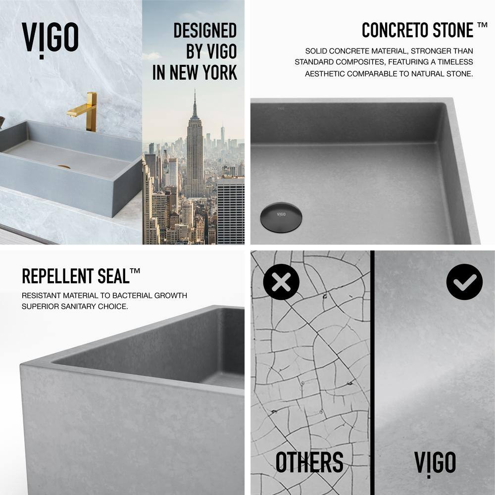 VIGO Orvieto Gothic Gray Concreto Stone 15 in. L x 24 in. W x 5 in. H Rectangular Vessel Bathroom Sink VG04070