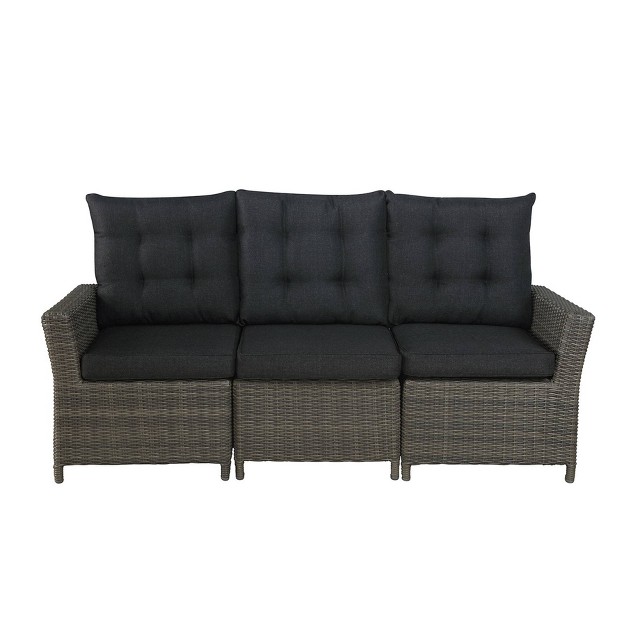 Asti Wicker 3 Seat Reclining Sofa With Cushions Gray Alaterre Furniture