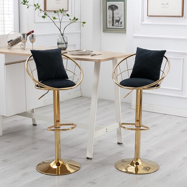 Set of 2 Velvet Bar Chairs， Unique Design Adjustable Height Barstools