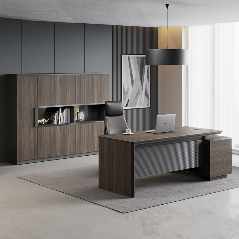 MADDOK Executive Desk with Left Return 180cm - Chocolate & Charcoal Grey