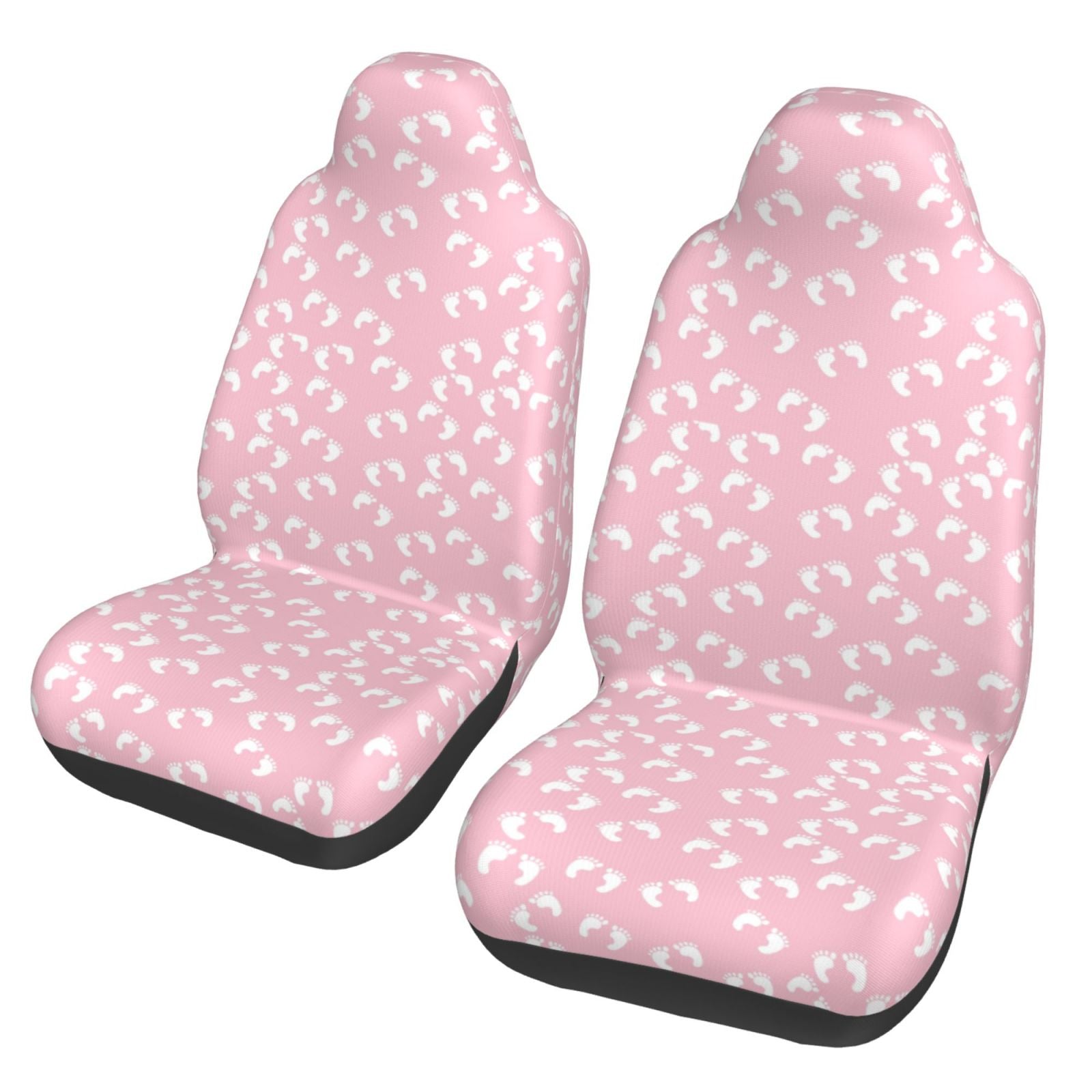 TEQUAN Front Seat Covers， Pink Baby Footprints Pattern 2 Piece Car Seat Cover Fit Most Car SUV Truck Van