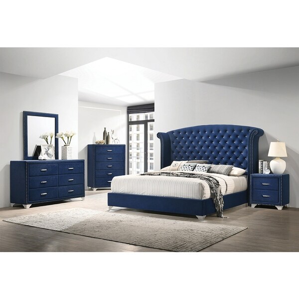 Eastern King Tufted Upholstered Bedroom Set in Blue - - 36135741