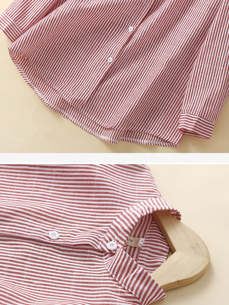 Casual Striped Stand Collar Long Sleeve Shirt