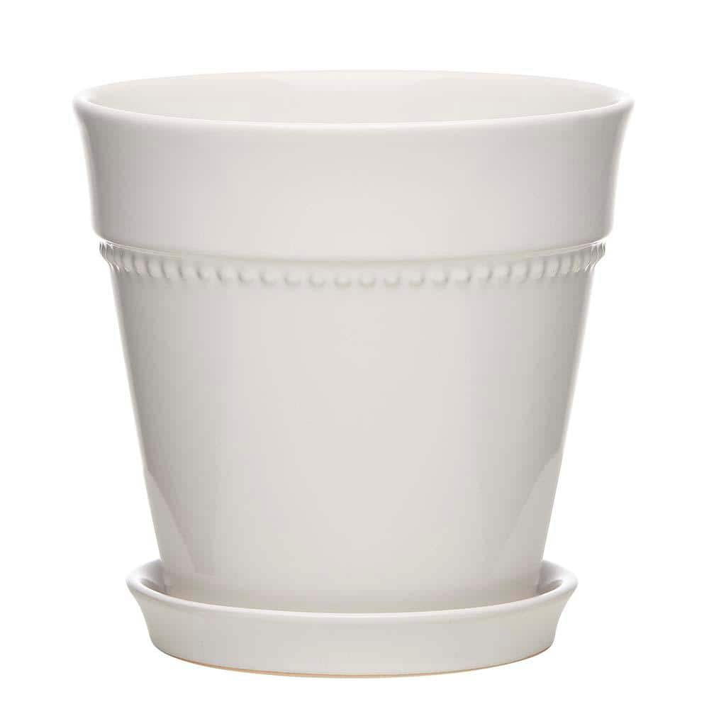 Southern Patio Beaded Medium 8 in. x 8 in. 4 qt. White Ceramic Indoor Pot CRM-081586