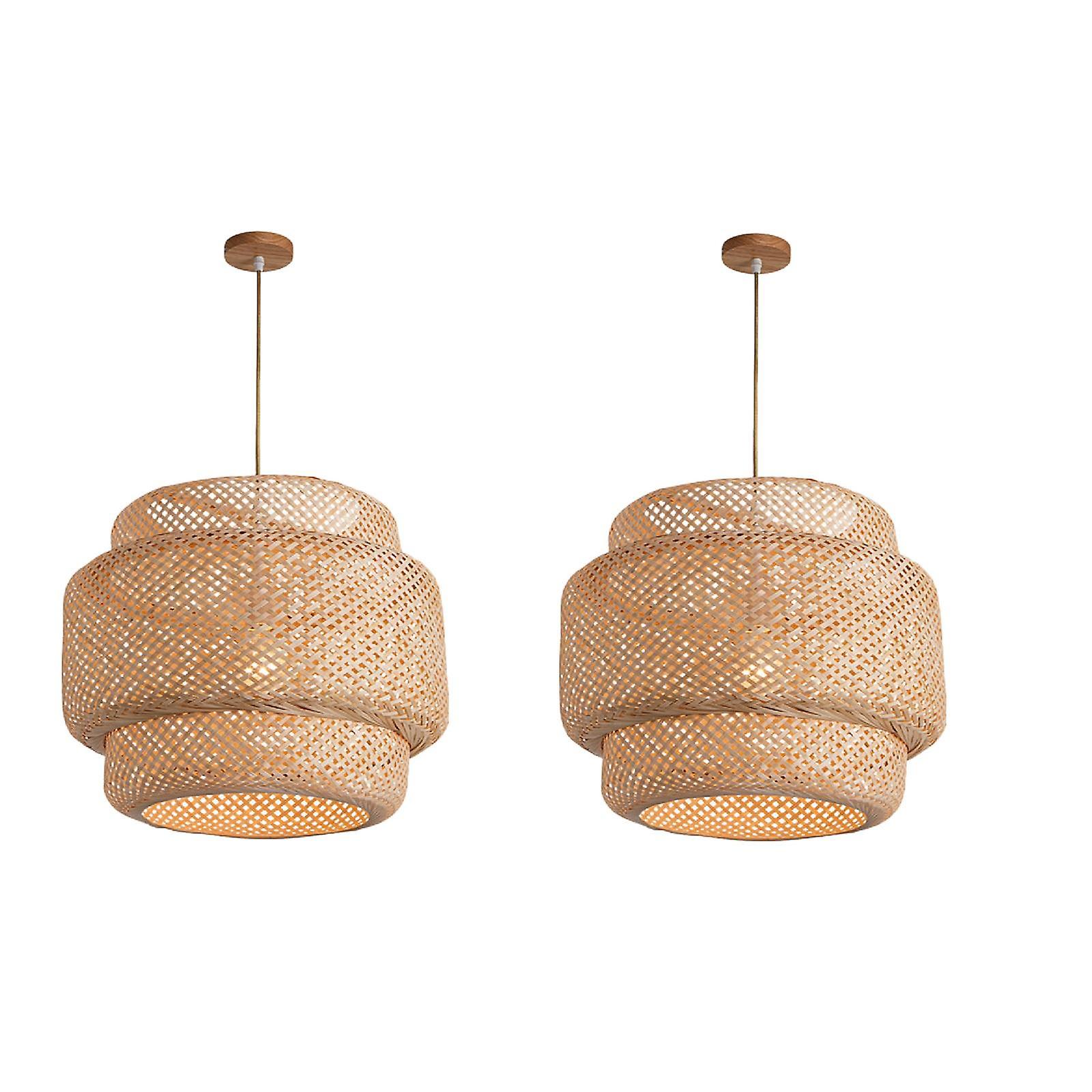 2-pack Handcrafted Bamboo Ceiling Pendant Light Hanging Cafe Lamp For Hotel