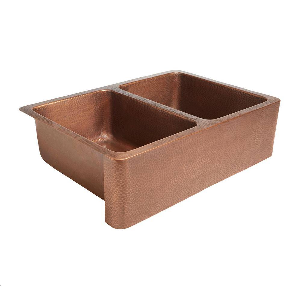 SINKOLOGY Adams 33 in. Farmhouse Double Bowl 16 Gauge Antique Copper Kitchen Sink K2A-1005ND