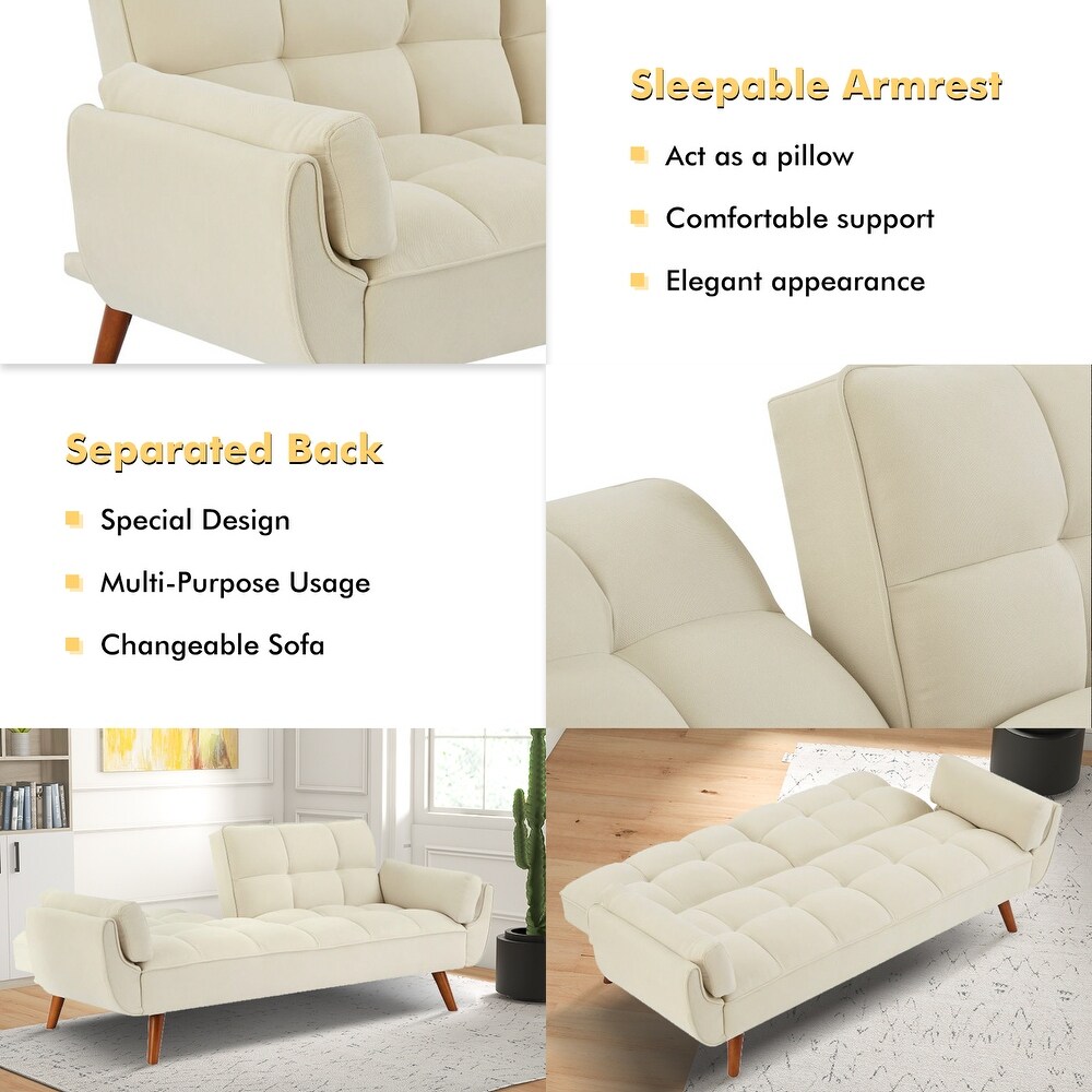 75.39 IN. Futon Sofa Bed  Convertible Upholstered Couch Sleeper with Reclining Sleeper Split Tufted Back