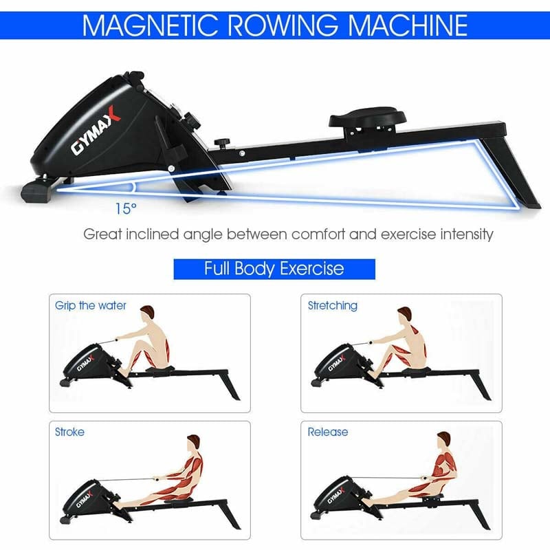 Folding Magnetic Rowing Machine with 10 Level Adjustable Resistance