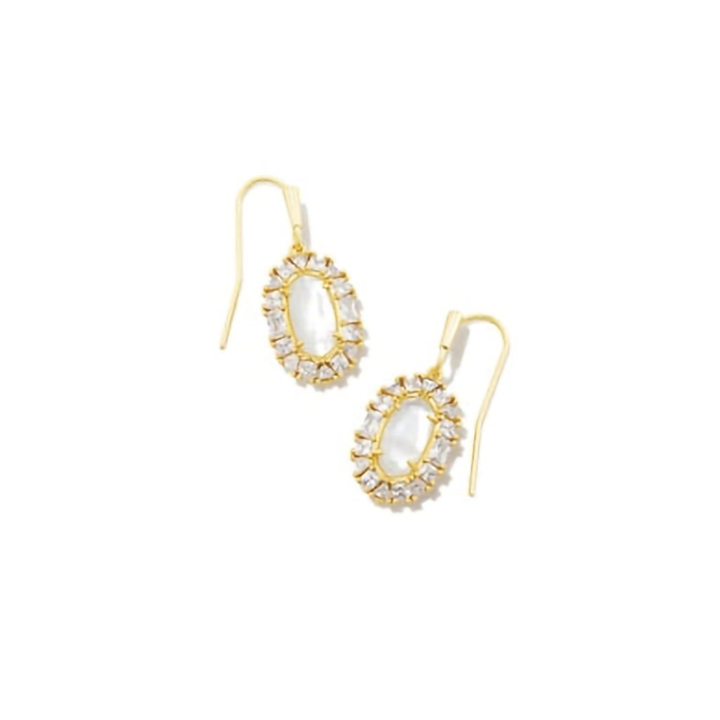 Kendra Scott  Lee Crystal Frame Drop Earrings in Gold Ivory Mother of Pearl