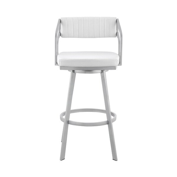 Lyla 30 Inch Metal Bar Stool， Swivel， Vegan Faux Leather