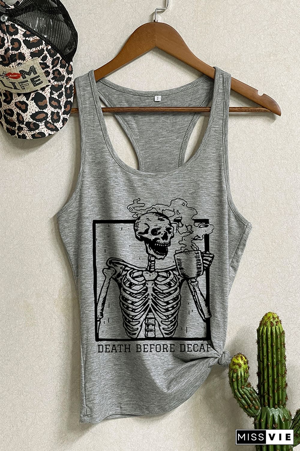 Skeleton Death Before Decaf Skeleton Drink Coffee Tank Top Wholesale