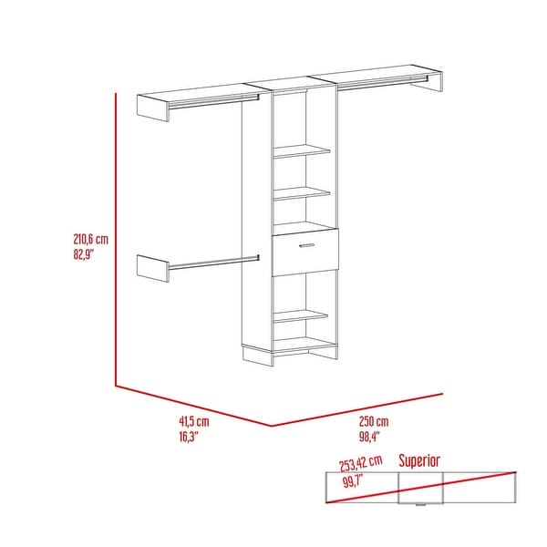 Simple Style Open Wordrob with 5 Shelves and 1 Drawer， 2 Hanging Rob Included - - 37938215