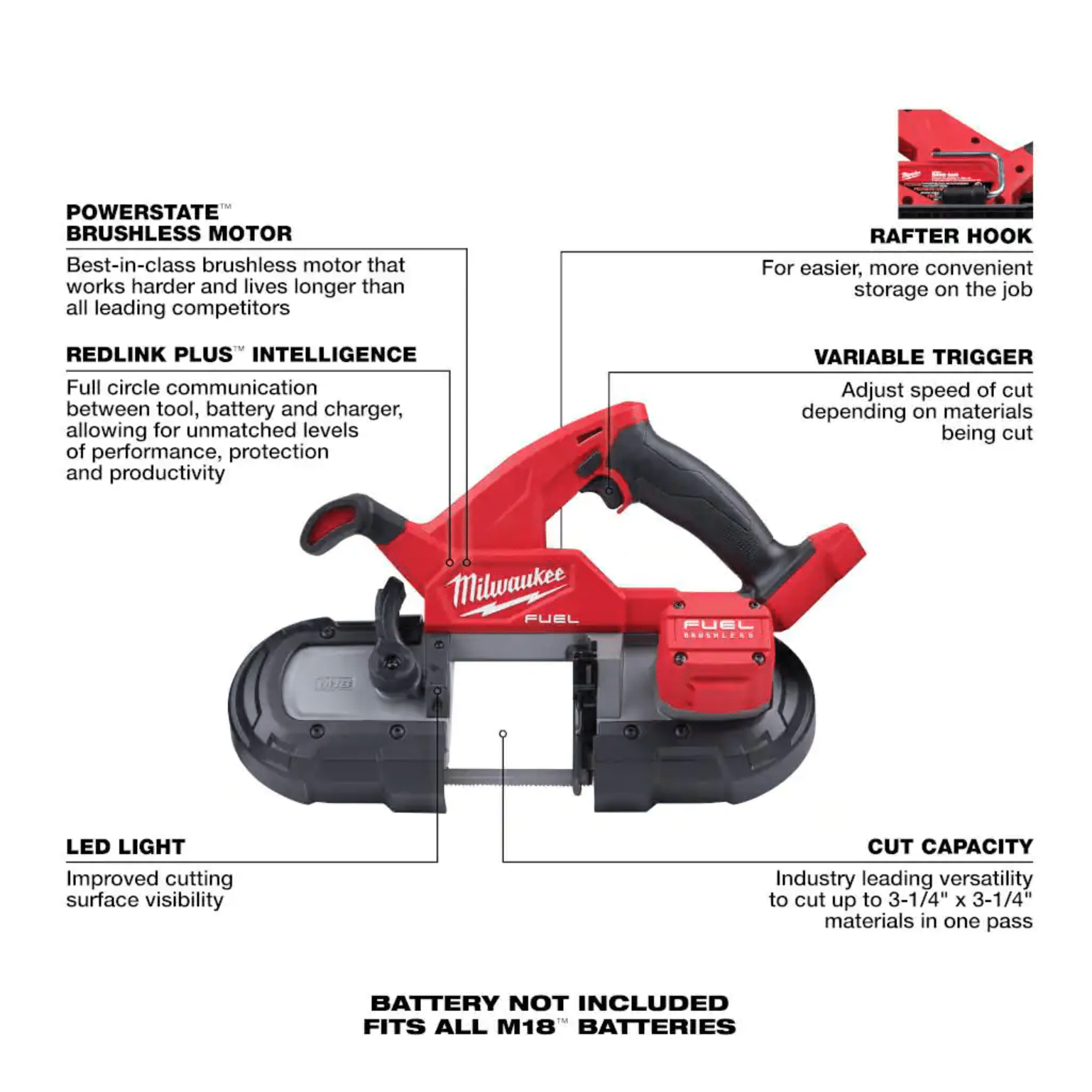 Milwaukee M18 Fuel 18-Volt Lithium-Ion Brushless Cordless Compact Bandsaw， Tool-Only (2829-20)