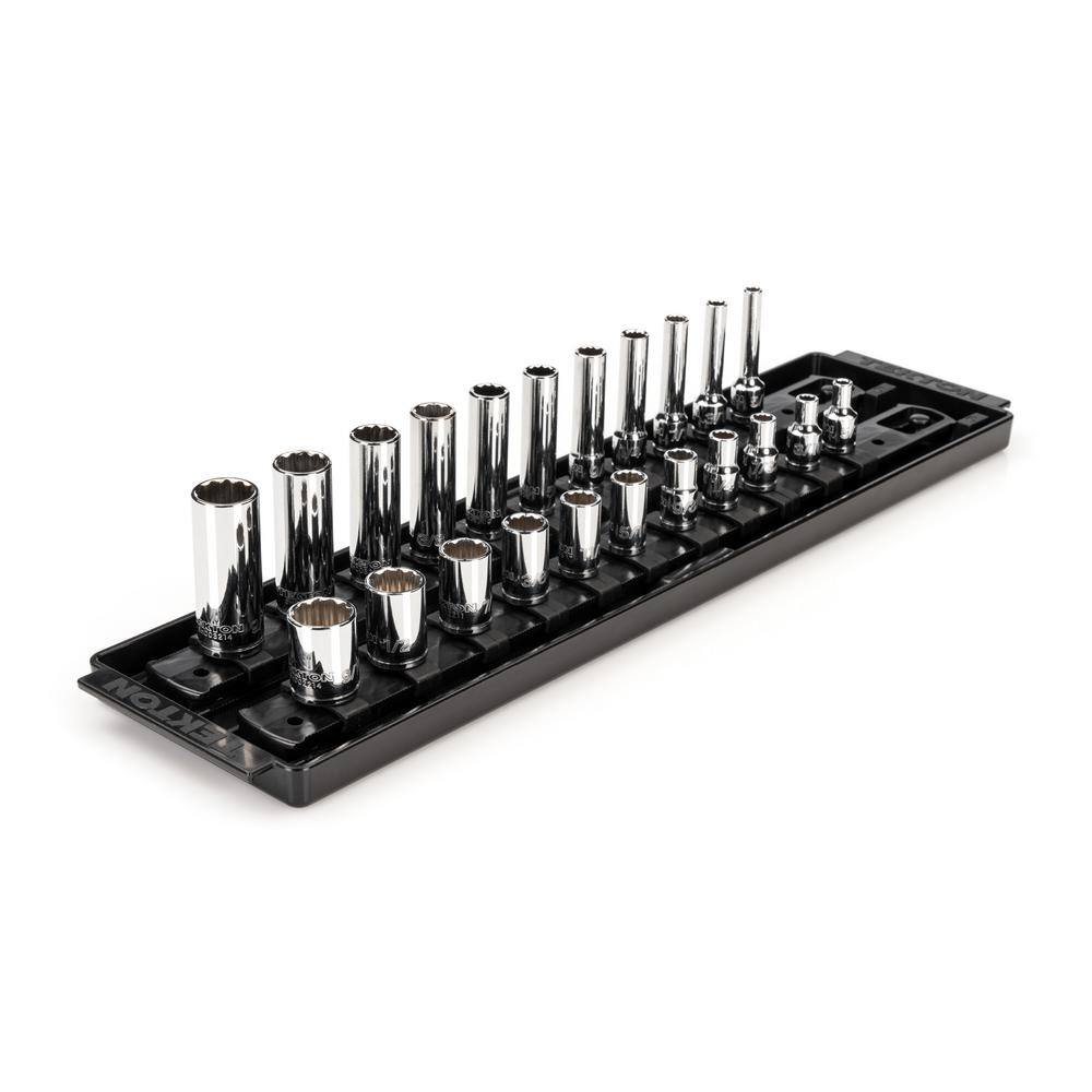 TEKTON 14 in. Drive 12-Point Socket Set with Rails (532 in.-916 in.) (22-Piece) SHD90213