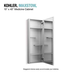 KOHLER Maxstow 15 in. x 40 in. Aluminum Frameless Surface-Mount Soft Close Medicine Cabinet with Mirror K-R79226-LA1