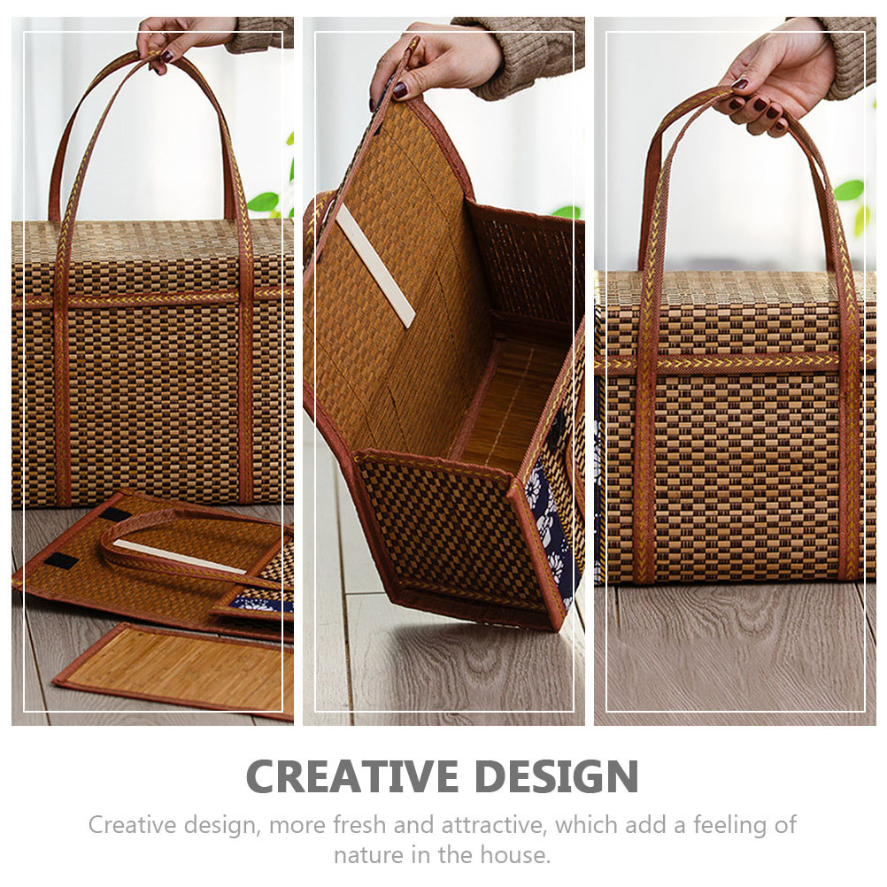 Homemaxs Basket Picnic Wovenwickerstorage Baskets Folding Fruit Market Rattan Basket Foldable Empty Camping Bag Handles Shopping