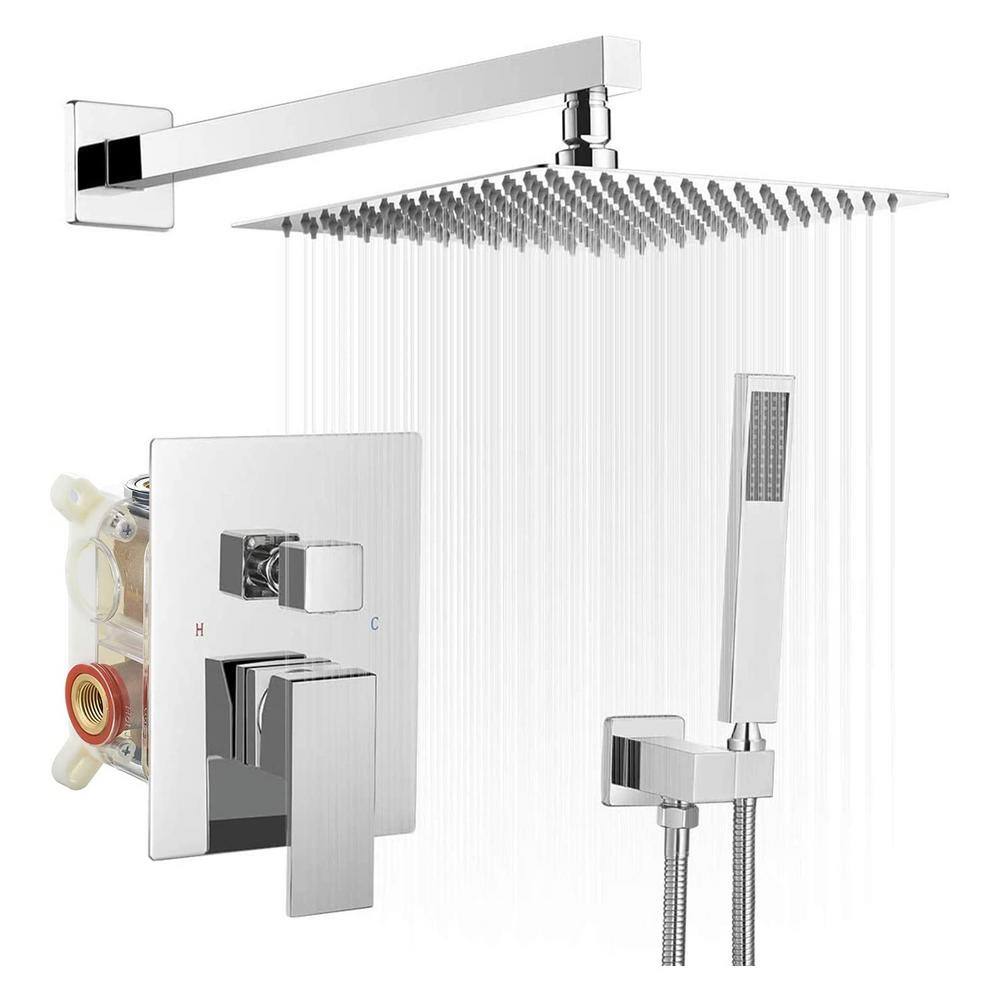 FORCLOVER 2-Spray Patterns with 2.5 GPM 16 in. Wall Mount Dual Shower Heads Square High Pressure Spot in Chrome (Valve Included) FRIMFYTS2CH