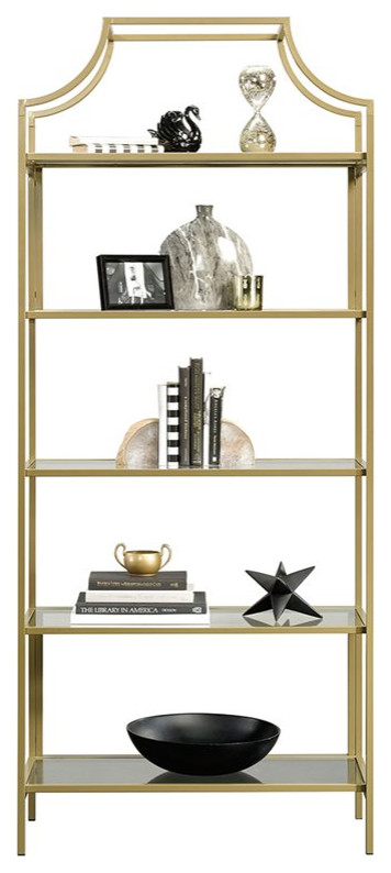 Sauder Harvey Park 5 Shelf Metal Framed Glass Bookcase in Black   Contemporary   Bookcases   by Homesquare  Houzz