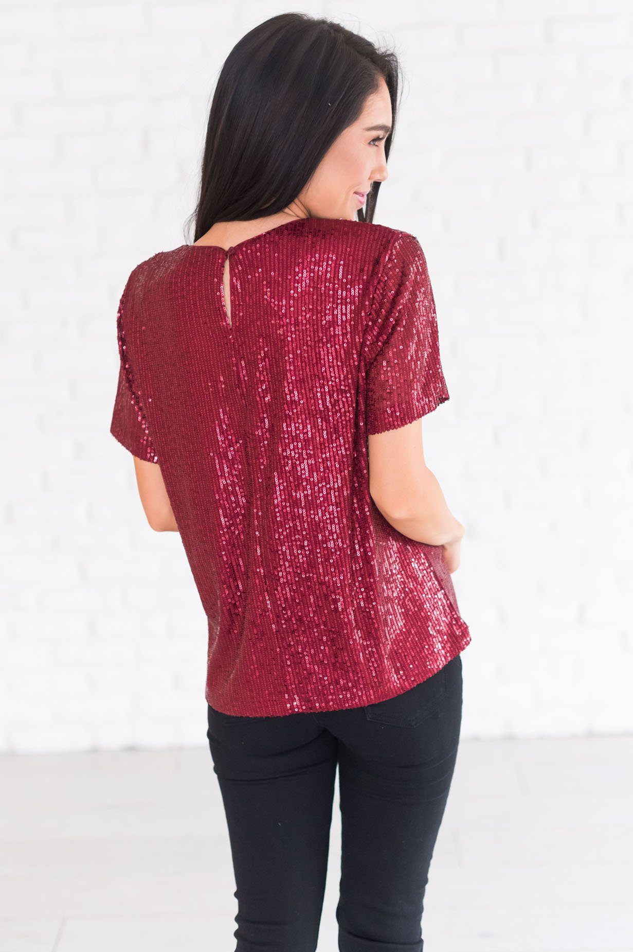 Love Actually Modest Sequin Blouse