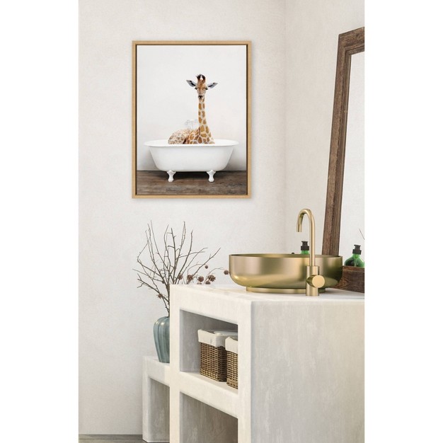 X 24 quot Sylvie Giraffe 2 In The Tub Color Framed Canvas By Amy Peterson Natural Kate amp Laurel All Things Decor