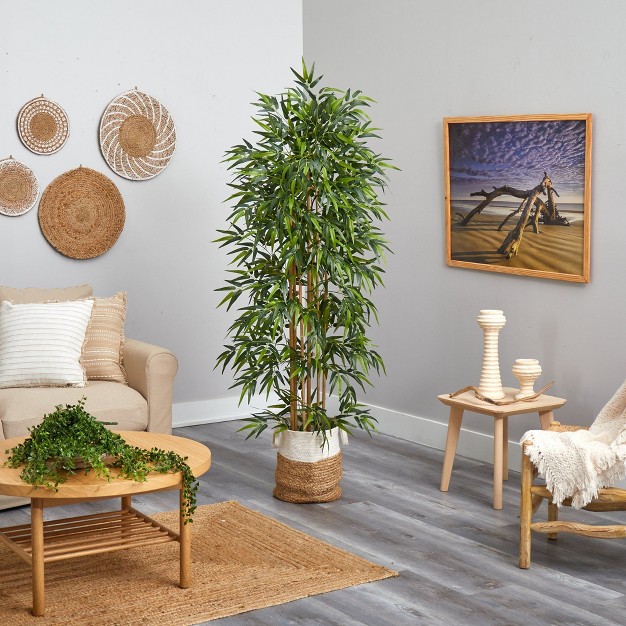 Nearly Natural 75-in Bamboo Artificial Tree In Handmade Natural Jute And Cotton Planter