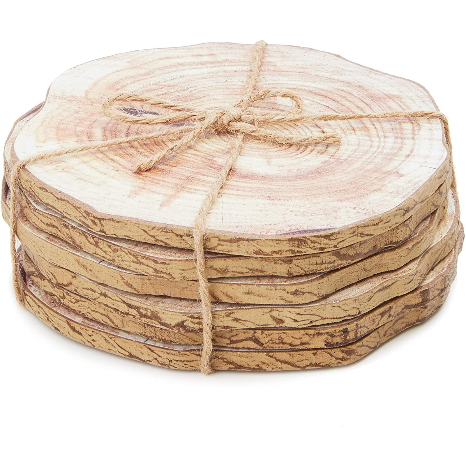 6-Pack Round Wood Coasters for Drinks， Bar， Kitchen Home， Living Room， Tabletop Protection， Wood Pieces with Rope for Crafts， 4 In