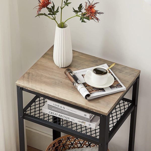 Side Table， End Telephone Table with 2 Mesh Shelves， for Office Hallway or Living Room， Accent Furniture， Greige and Black