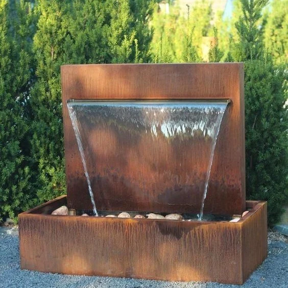 Decorative Outdoor Corten Steel Small Garden Waterfall With Statues