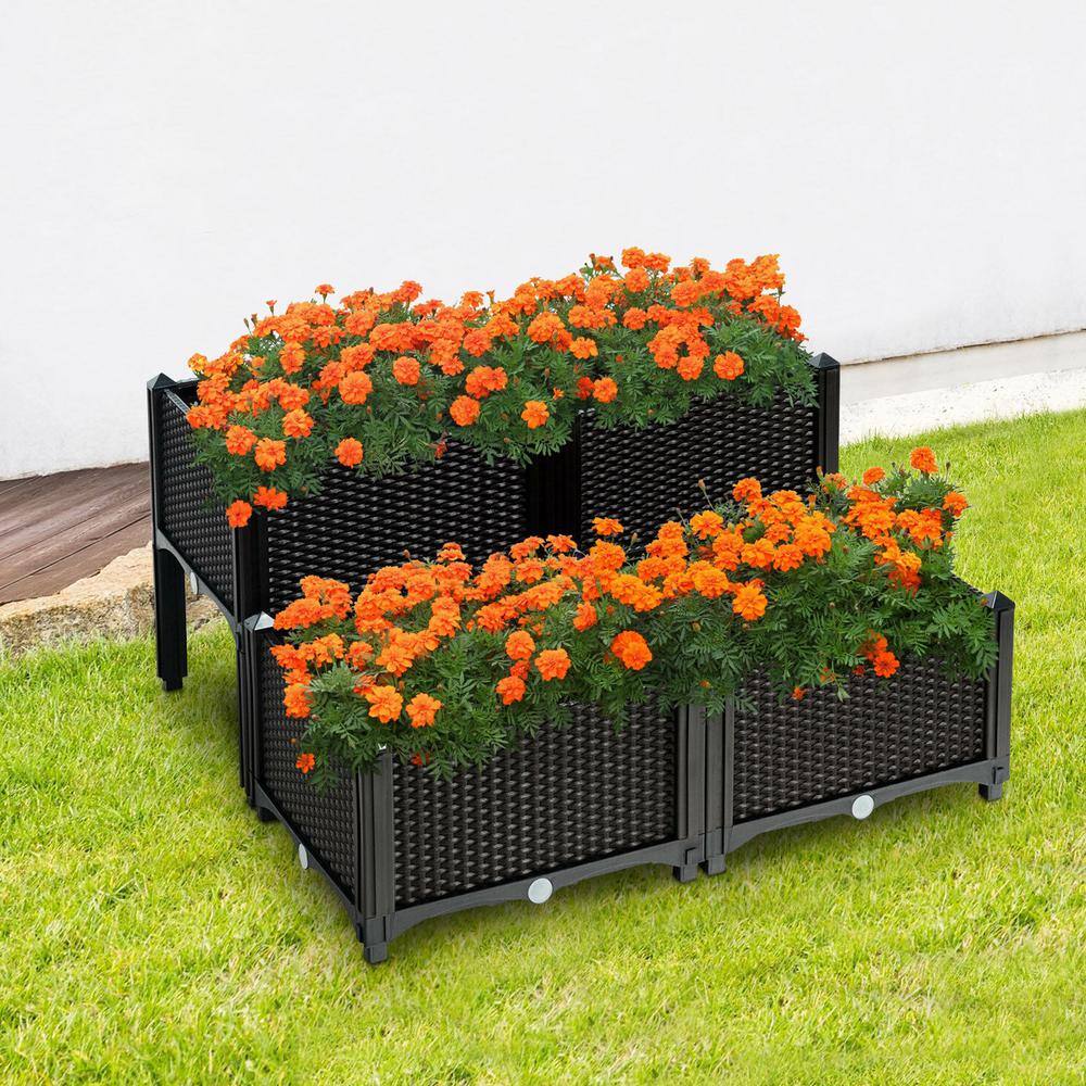 ANGELES HOME 16 in. x 16 in. Elevated Brown Plastic Planter Box (4-Pack) M70-8OP301BN