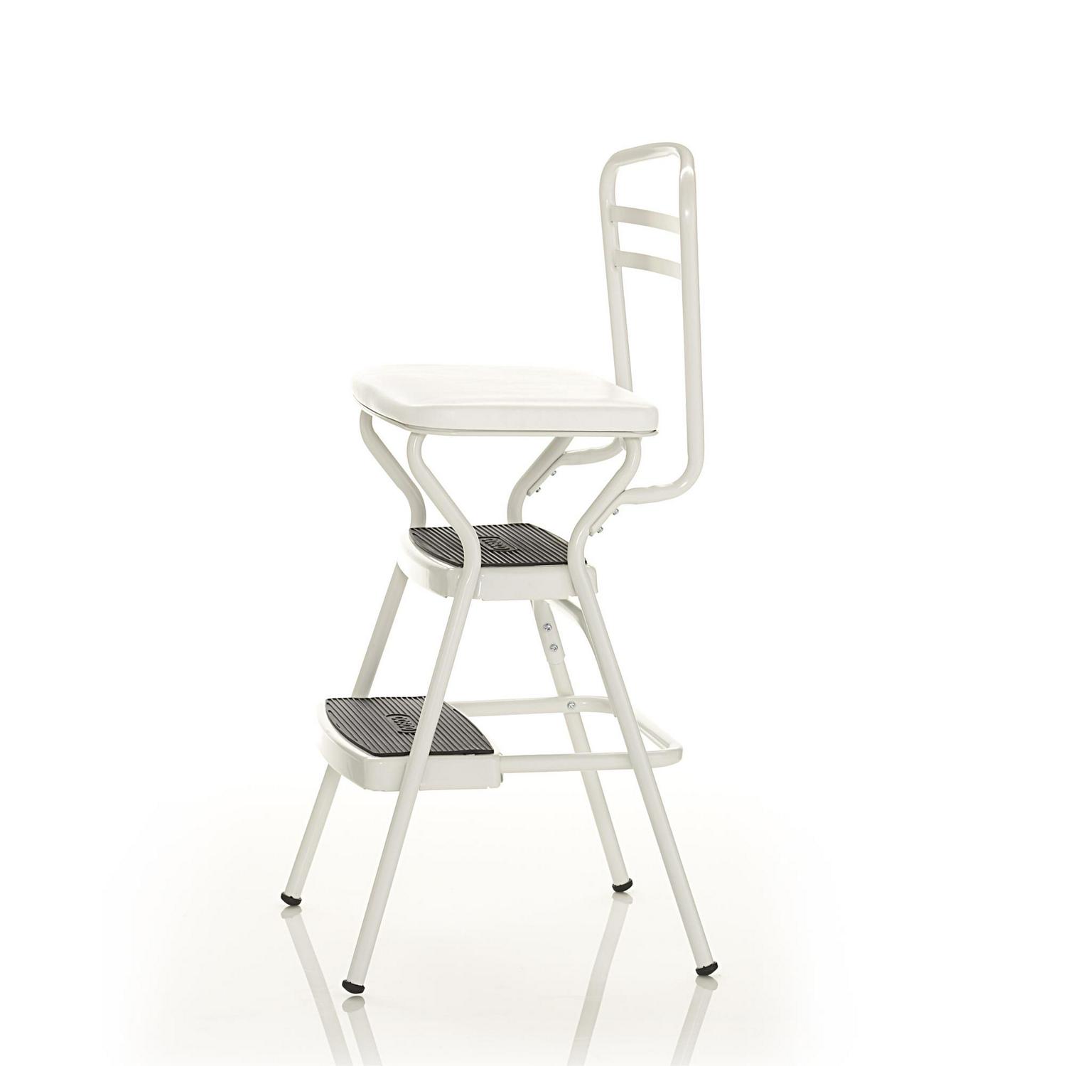 COSCO Stylaire Retro Chair + Step Stool with flip-up seat (white， one pack)