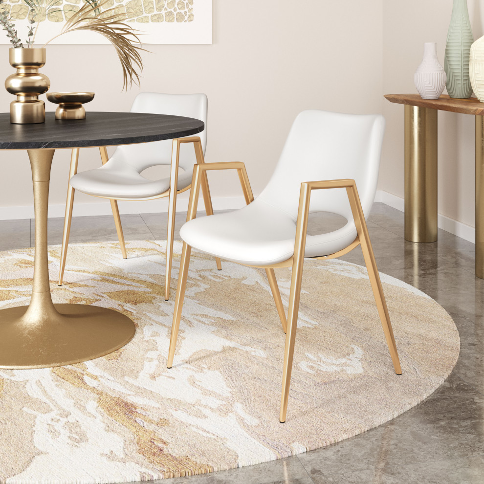 Desi Dining Chair (Set of 2) White  ampGold   Midcentury   Dining Chairs   by Furniture East Inc.  Houzz